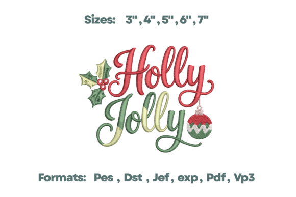 Holly Jolly Ornament Script Embroidery