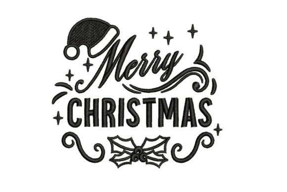 Merry Christmas Decorative Typography with Santa Hat and Holly